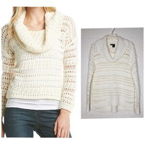 DKNY Cream Open Knit Cowl Neck Wool Sweater Size M